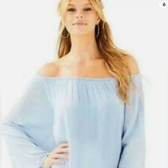 Lilly Pulitzer blue Delaney tunic dress with gold embroidered seashells - Picture 4 of 17